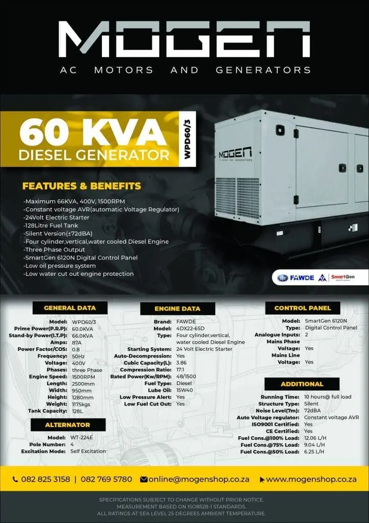60kva 2 Mogen WPD60/3 Silent Diesel Generator - Image 2