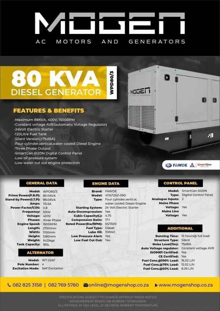 80kva 1 Mogen WPD80/3 Silent Diesel Generator - Image 2